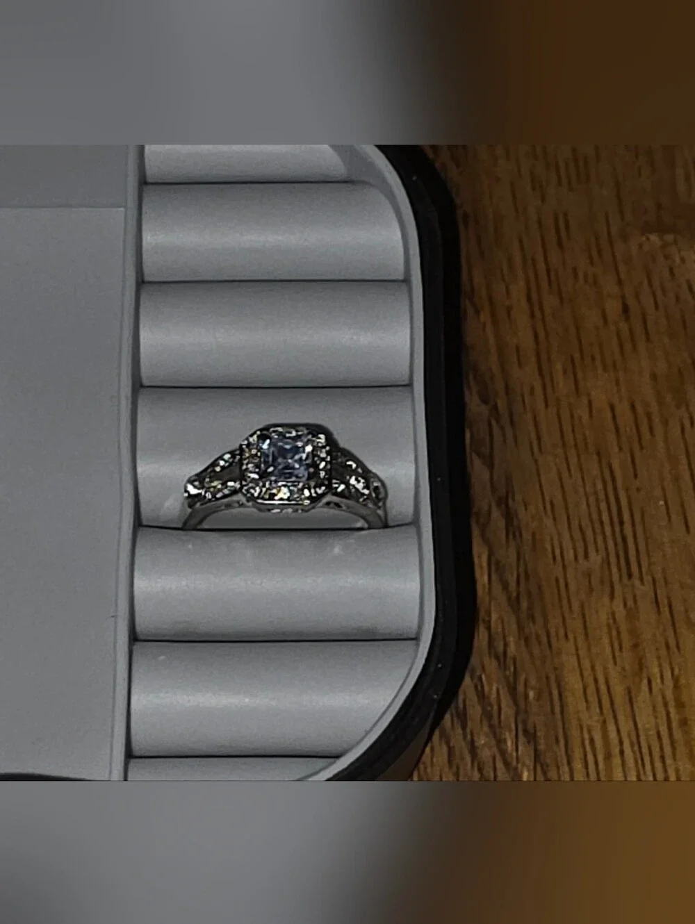 Princess Cut Cubic Zirconia Halo Promise Ring in Silver-Toned- Size 7